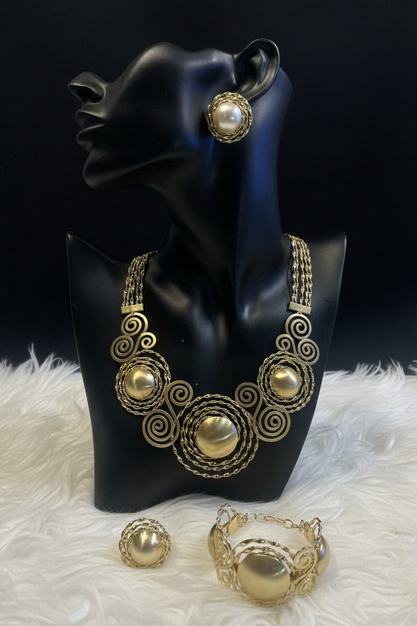 Bentix Brazilian Round set gold and silver plated jewelry with necklaces, bangles, rings, and earrings