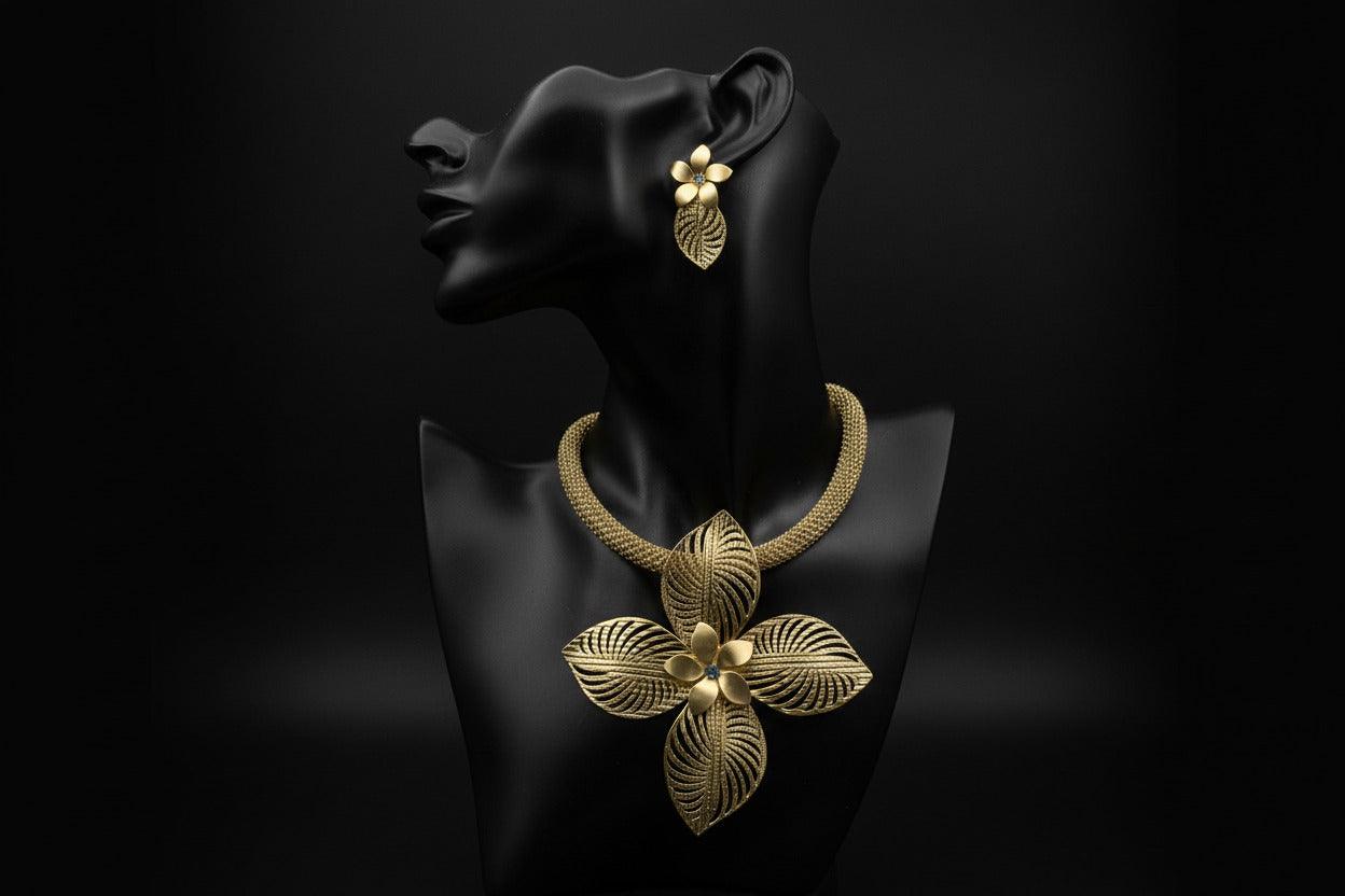 Bentix Brazilian Floral set gold and silver plated jewellery with necklaces, bangles, rings, and earrings