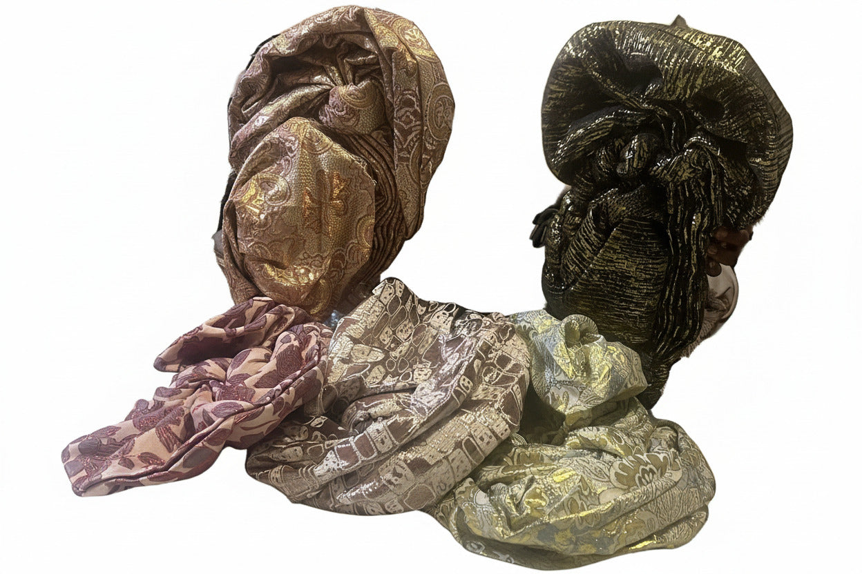 Nigerian Auto-Gele with Silver glittery headtie