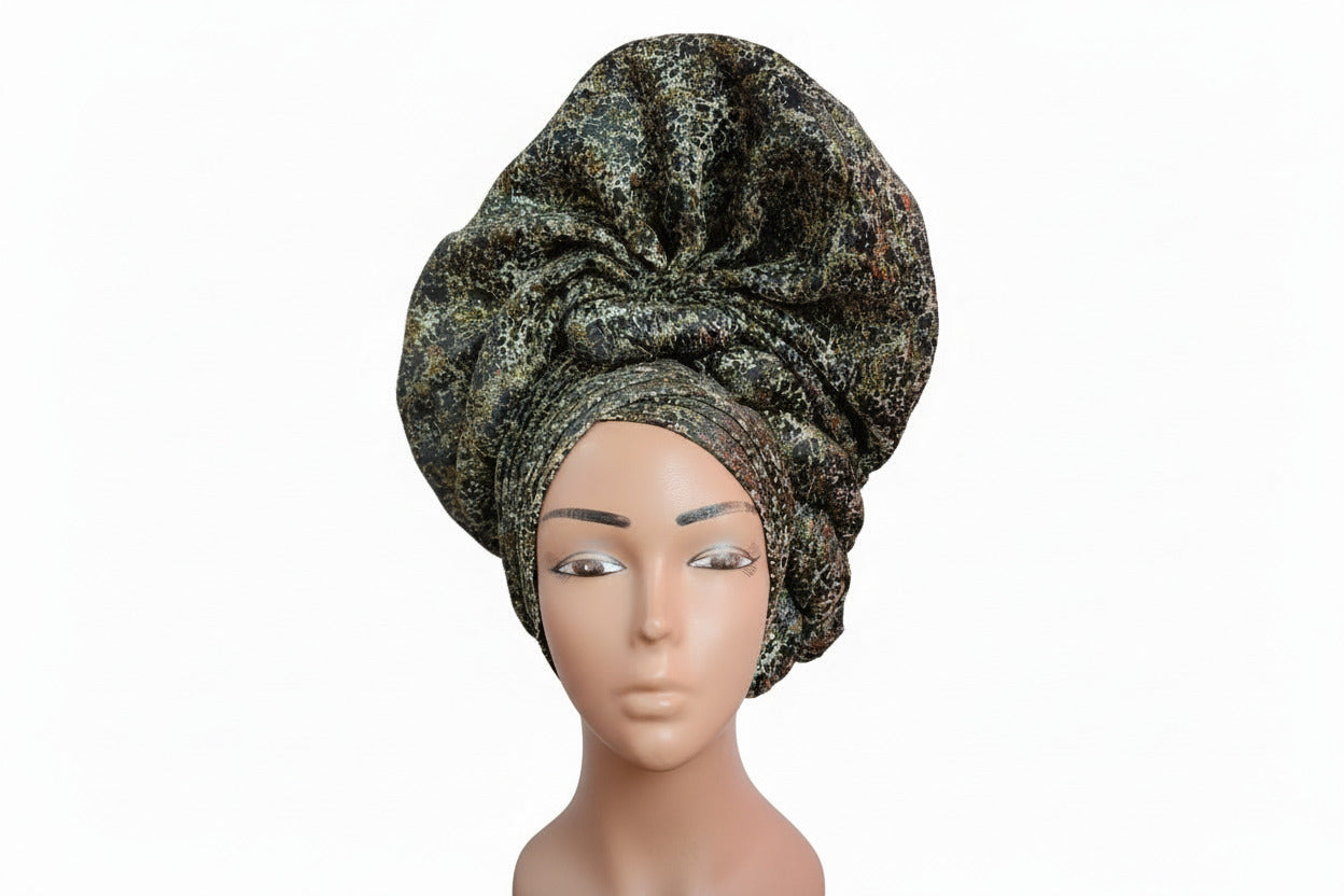 Nigerian Auto-Gele with Silver glittery headtie