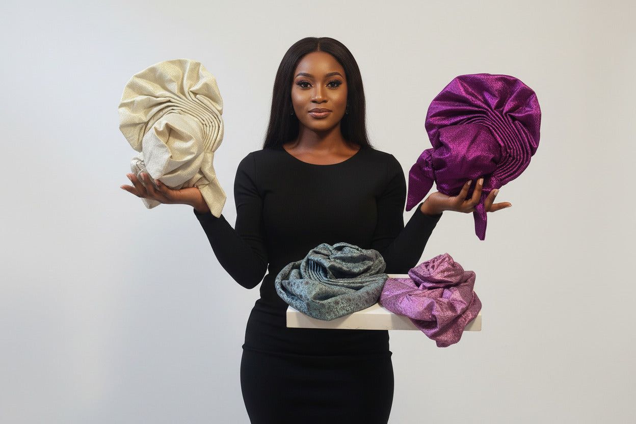 Nigerian Auto-Gele headtie in elegant side fan style for formal celebrations