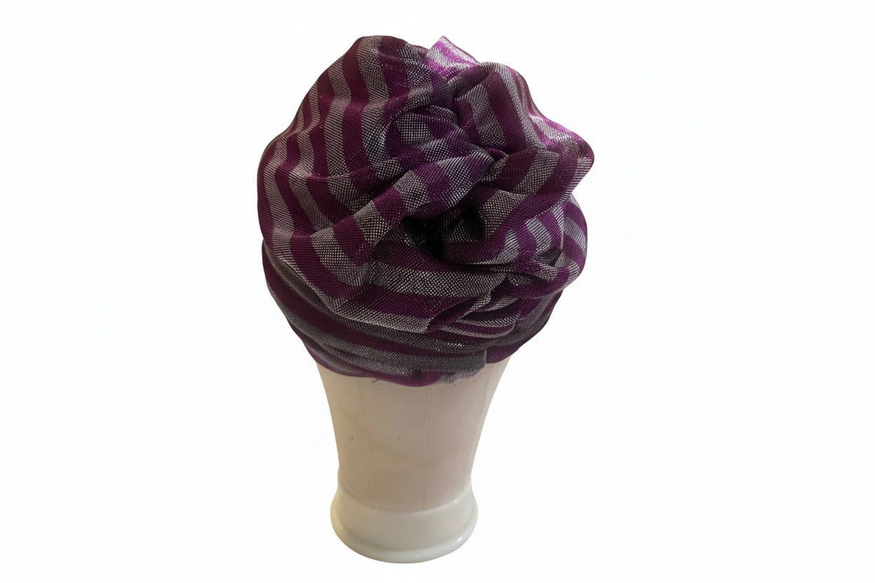 Nigerian Turban Purple and White Stripes