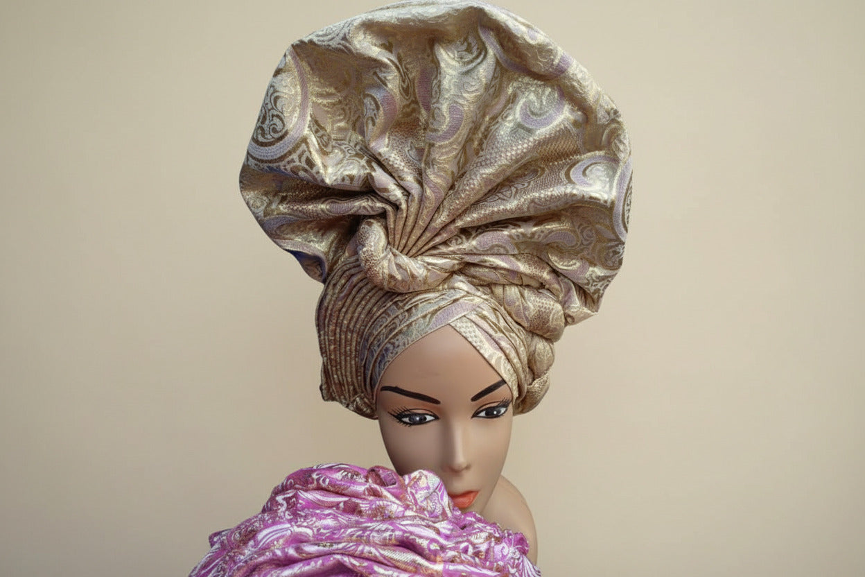 Nigerian Auto-Gele with Silver glittery headtie